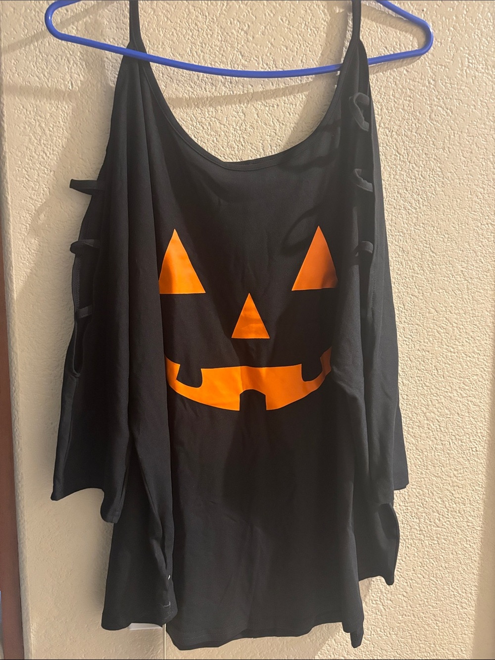 Ruche Black Halloween Tank with Orange Jack-O'-Lantern Graphic